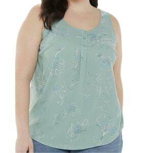 Evri Floral Light Green Sheer Tank Top Blouse Size 2X